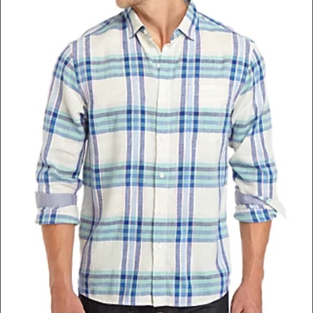 Tommy Bahama Vista Del Plaid Stretch Linen Shirt M